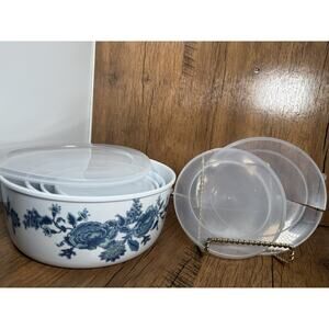 Set Of 4 Vintage Blue Floral Storage Bowl Set Blue Velvet Blue Roses